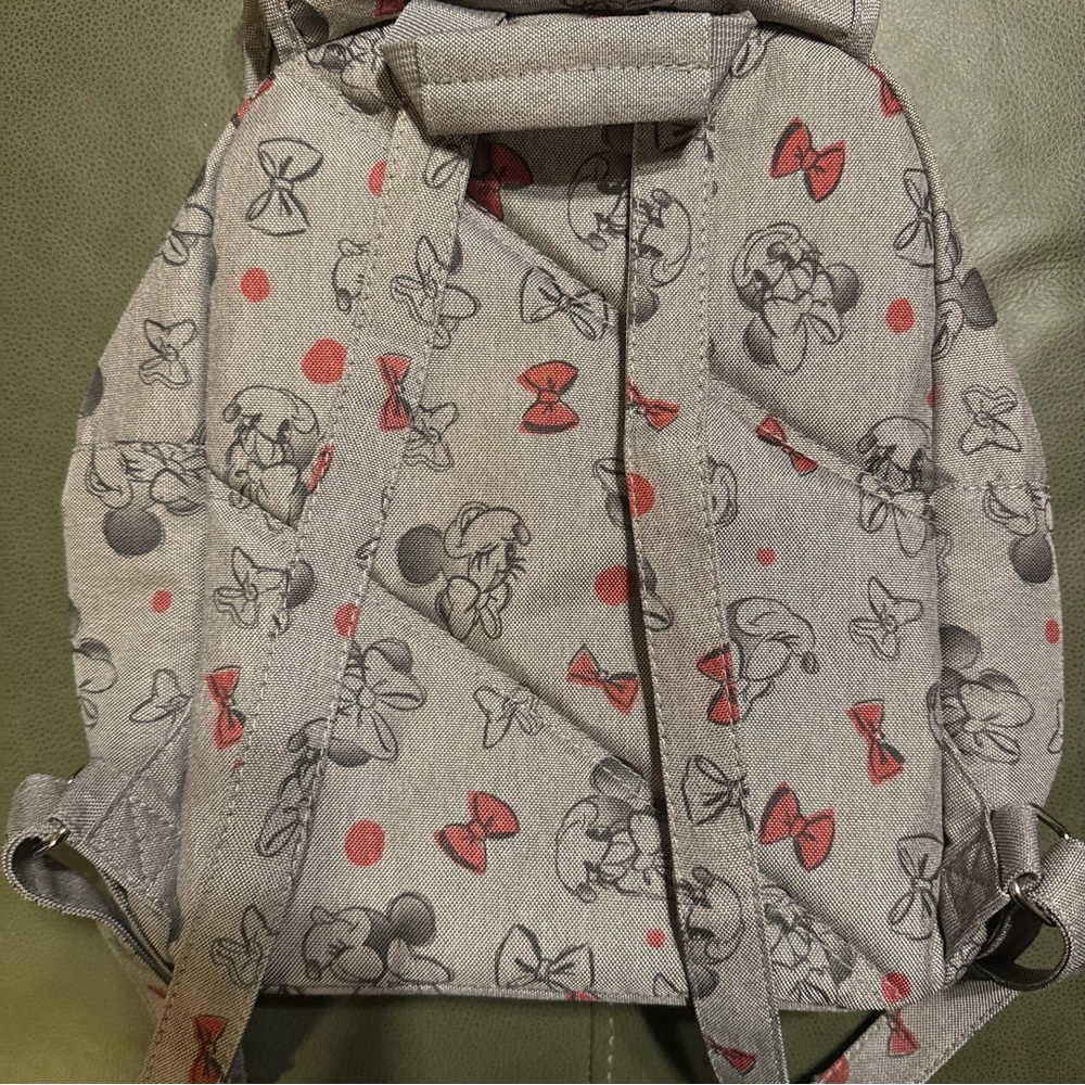 Disney Minnie Mouse Print Backpack 14"x12" Grey With Red And Black Bows. - Picture 2 of 14